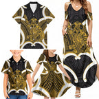 Kowhai Aotearoa Atua Tumatauenga Personalised Family Matching Summer Maxi Dress and Hawaiian Shirt Maori God Of War Tiki With Taiaha