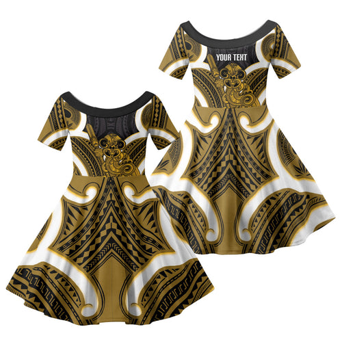 Kowhai Aotearoa Atua Tumatauenga Personalised Family Matching Summer Maxi Dress and Hawaiian Shirt Maori God Of War Tiki With Taiaha