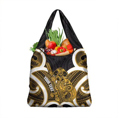 Kowhai Aotearoa Atua Tumatauenga Personalised Grocery Bag Maori God Of War Tiki With Taiaha