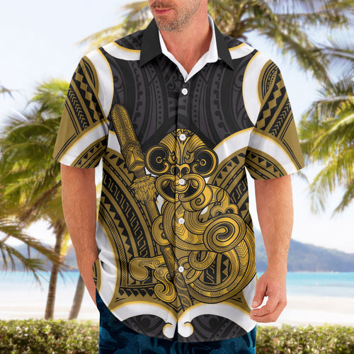 Kowhai Aotearoa Atua Tumatauenga Personalised Hawaiian Shirt Maori God Of War Tiki With Taiaha