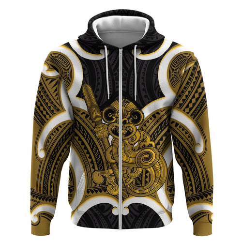 Kowhai Aotearoa Atua Tumatauenga Personalised Hoodie Maori God Of War Tiki With Taiaha