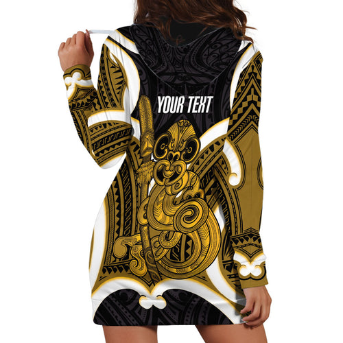 Kowhai Aotearoa Atua Tumatauenga Personalised Hoodie Dress Maori God Of War Tiki With Taiaha