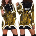 Kowhai Aotearoa Atua Tumatauenga Personalised Hoodie Dress Maori God Of War Tiki With Taiaha