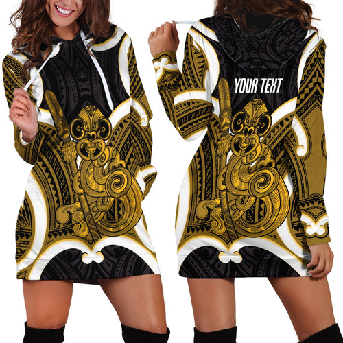 Kowhai Aotearoa Atua Tumatauenga Personalised Hoodie Dress Maori God Of War Tiki With Taiaha
