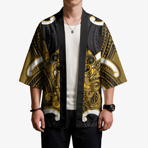 Kowhai Aotearoa Atua Tumatauenga Personalised Kimono Maori God Of War Tiki With Taiaha