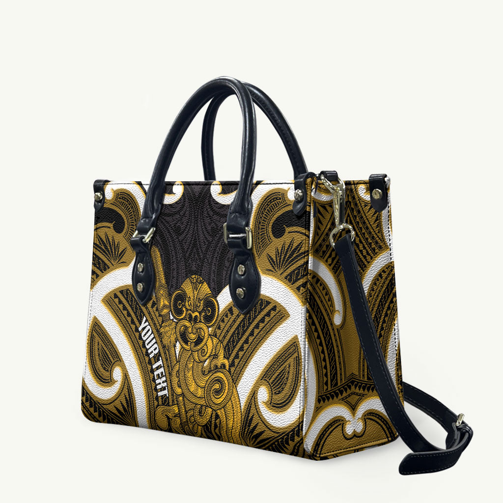 Kowhai Aotearoa Atua Tumatauenga Personalised Leather Bag Maori God Of War Tiki With Taiaha