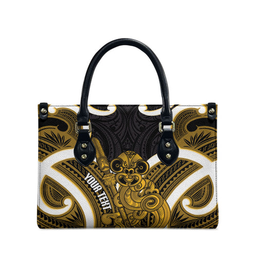 Kowhai Aotearoa Atua Tumatauenga Personalised Leather Bag Maori God Of War Tiki With Taiaha