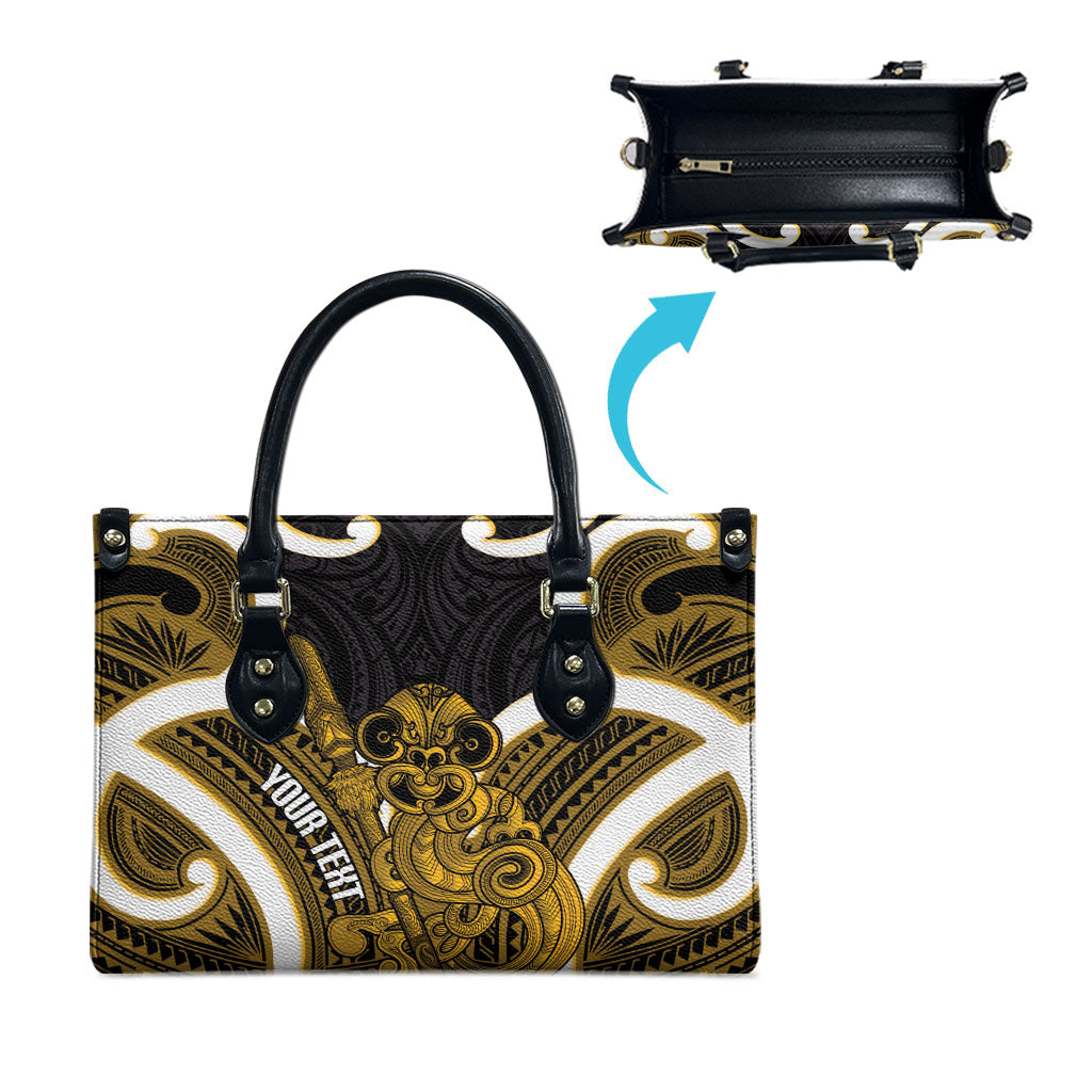 Kowhai Aotearoa Atua Tumatauenga Personalised Leather Bag Maori God Of War Tiki With Taiaha