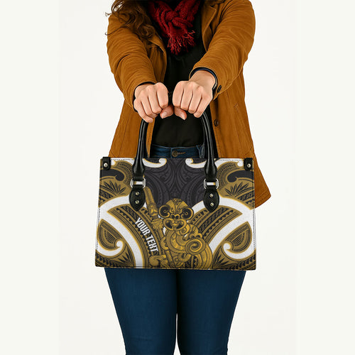 Kowhai Aotearoa Atua Tumatauenga Personalised Leather Bag Maori God Of War Tiki With Taiaha