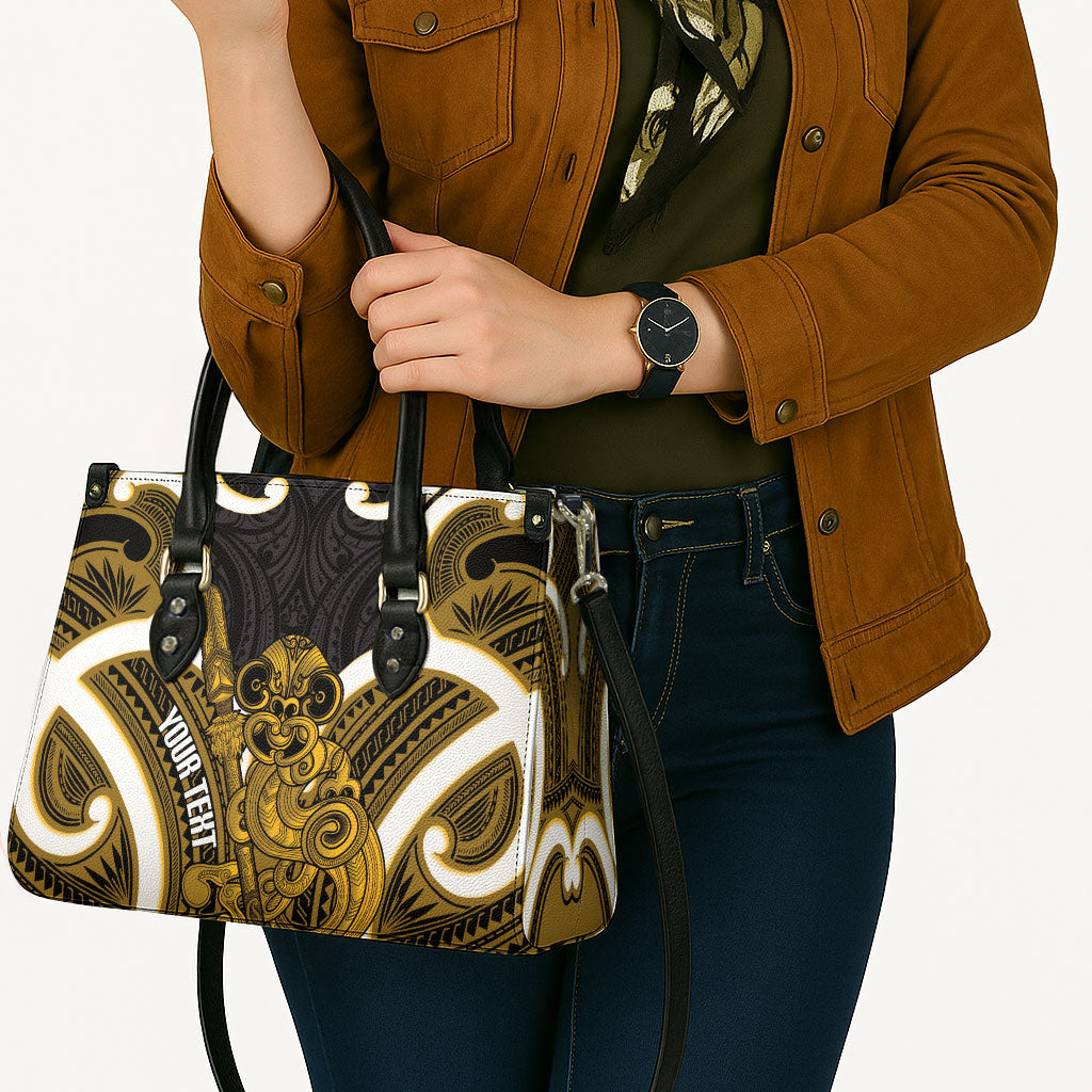 Kowhai Aotearoa Atua Tumatauenga Personalised Leather Bag Maori God Of War Tiki With Taiaha