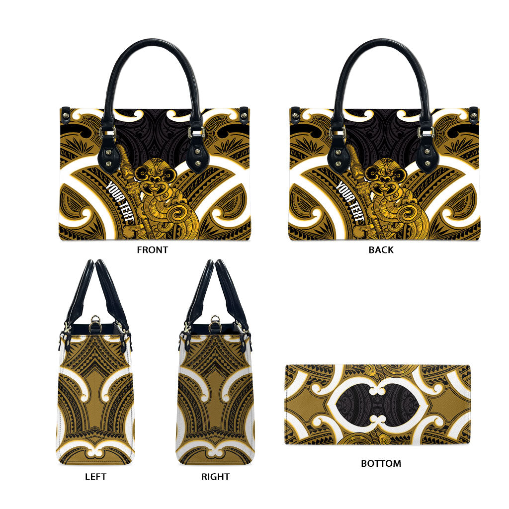 Kowhai Aotearoa Atua Tumatauenga Personalised Leather Bag Maori God Of War Tiki With Taiaha