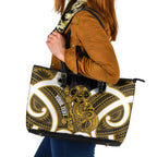 Kowhai Aotearoa Atua Tumatauenga Personalised Leather Tote Bag Maori God Of War Tiki With Taiaha
