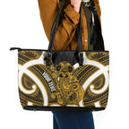 Kowhai Aotearoa Atua Tumatauenga Personalised Leather Tote Bag Maori God Of War Tiki With Taiaha