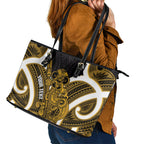 Kowhai Aotearoa Atua Tumatauenga Personalised Leather Tote Bag Maori God Of War Tiki With Taiaha
