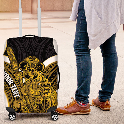 Kowhai Aotearoa Atua Tumatauenga Personalised Luggage Cover Maori God Of War Tiki With Taiaha