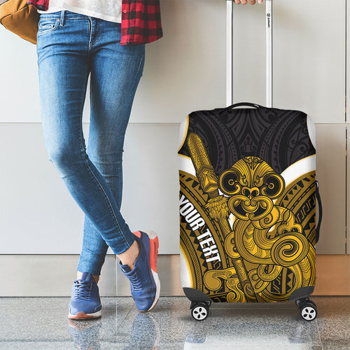 Kowhai Aotearoa Atua Tumatauenga Personalised Luggage Cover Maori God Of War Tiki With Taiaha