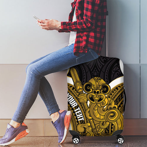 Kowhai Aotearoa Atua Tumatauenga Personalised Luggage Cover Maori God Of War Tiki With Taiaha