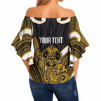 Kowhai Aotearoa Atua Tumatauenga Personalised Off Shoulder Wrap Waist Top Maori God Of War Tiki With Taiaha