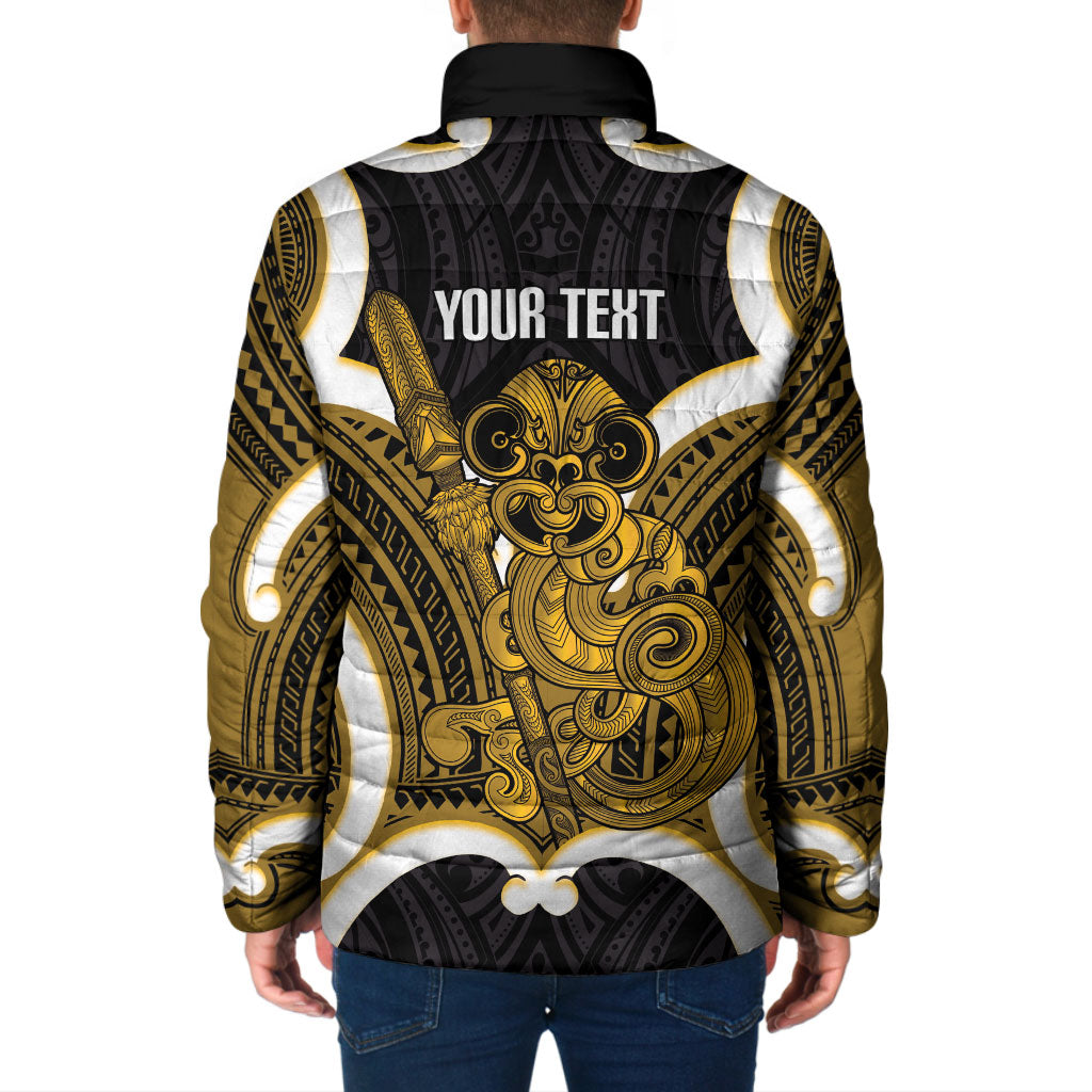 Kowhai Aotearoa Atua Tumatauenga Personalised Padded Jacket Maori God Of War Tiki With Taiaha