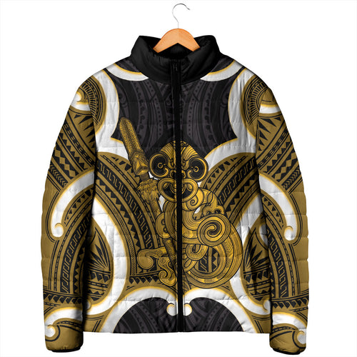 Kowhai Aotearoa Atua Tumatauenga Personalised Padded Jacket Maori God Of War Tiki With Taiaha