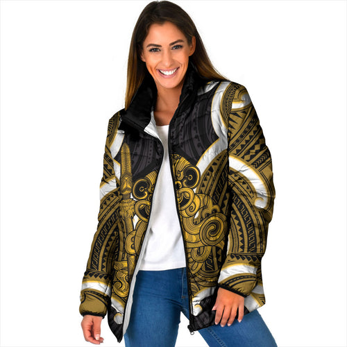Kowhai Aotearoa Atua Tumatauenga Personalised Padded Jacket Maori God Of War Tiki With Taiaha