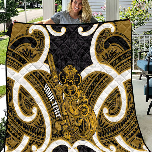 Kowhai Aotearoa Atua Tumatauenga Personalised Quilt Maori God Of War Tiki With Taiaha
