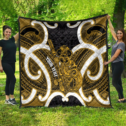 Kowhai Aotearoa Atua Tumatauenga Personalised Quilt Maori God Of War Tiki With Taiaha