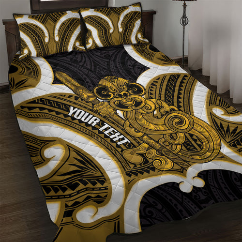 Kowhai Aotearoa Atua Tumatauenga Personalised Quilt Bed Set Maori God Of War Tiki With Taiaha
