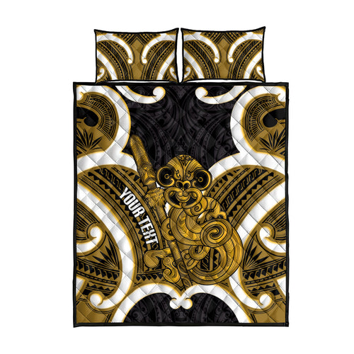 Kowhai Aotearoa Atua Tumatauenga Personalised Quilt Bed Set Maori God Of War Tiki With Taiaha