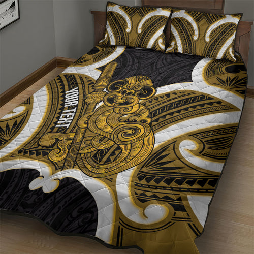 Kowhai Aotearoa Atua Tumatauenga Personalised Quilt Bed Set Maori God Of War Tiki With Taiaha