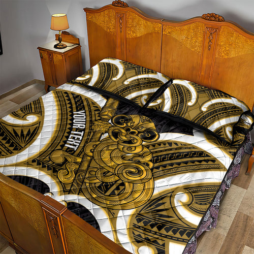 Kowhai Aotearoa Atua Tumatauenga Personalised Quilt Bed Set Maori God Of War Tiki With Taiaha