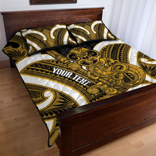 Kowhai Aotearoa Atua Tumatauenga Personalised Quilt Bed Set Maori God Of War Tiki With Taiaha