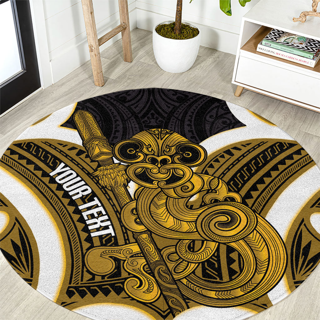Kowhai Aotearoa Atua Tumatauenga Personalised Round Carpet Maori God Of War Tiki With Taiaha
