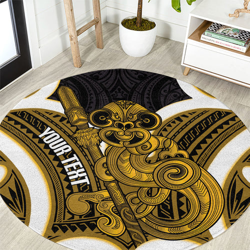 Kowhai Aotearoa Atua Tumatauenga Personalised Round Carpet Maori God Of War Tiki With Taiaha