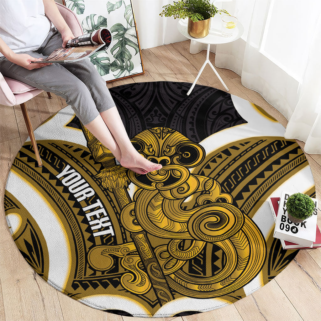 Kowhai Aotearoa Atua Tumatauenga Personalised Round Carpet Maori God Of War Tiki With Taiaha