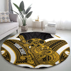 Kowhai Aotearoa Atua Tumatauenga Personalised Round Carpet Maori God Of War Tiki With Taiaha