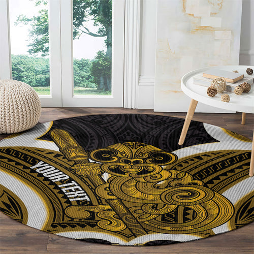 Kowhai Aotearoa Atua Tumatauenga Personalised Round Carpet Maori God Of War Tiki With Taiaha