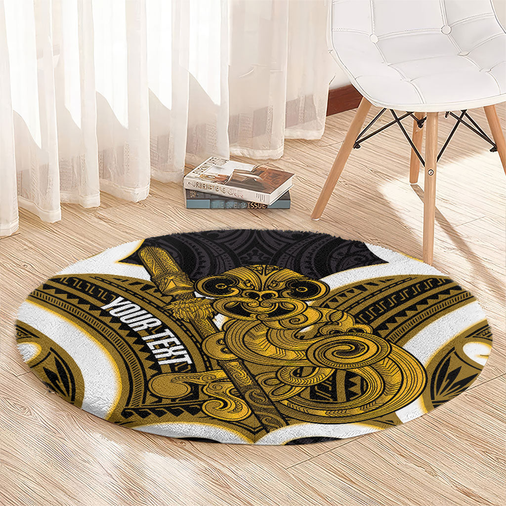 Kowhai Aotearoa Atua Tumatauenga Personalised Round Carpet Maori God Of War Tiki With Taiaha
