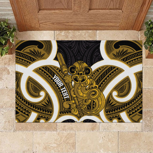 Kowhai Aotearoa Atua Tumatauenga Personalised Rubber Doormat Maori God Of War Tiki With Taiaha