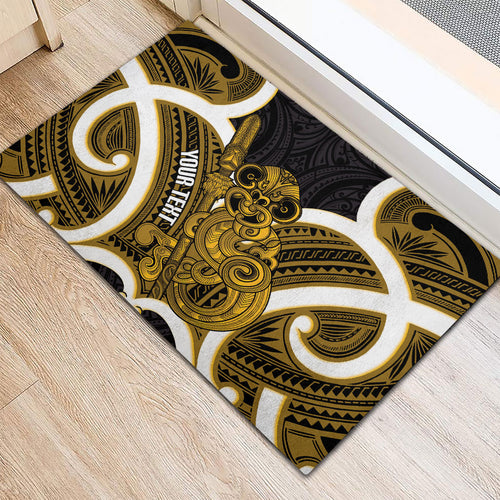 Kowhai Aotearoa Atua Tumatauenga Personalised Rubber Doormat Maori God Of War Tiki With Taiaha