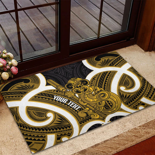 Kowhai Aotearoa Atua Tumatauenga Personalised Rubber Doormat Maori God Of War Tiki With Taiaha