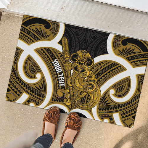 Kowhai Aotearoa Atua Tumatauenga Personalised Rubber Doormat Maori God Of War Tiki With Taiaha