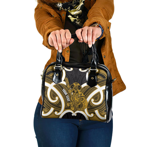 Kowhai Aotearoa Atua Tumatauenga Personalised Shoulder Handbag Maori God Of War Tiki With Taiaha