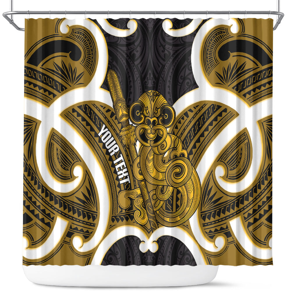 Kowhai Aotearoa Atua Tumatauenga Personalised Shower Curtain Maori God Of War Tiki With Taiaha