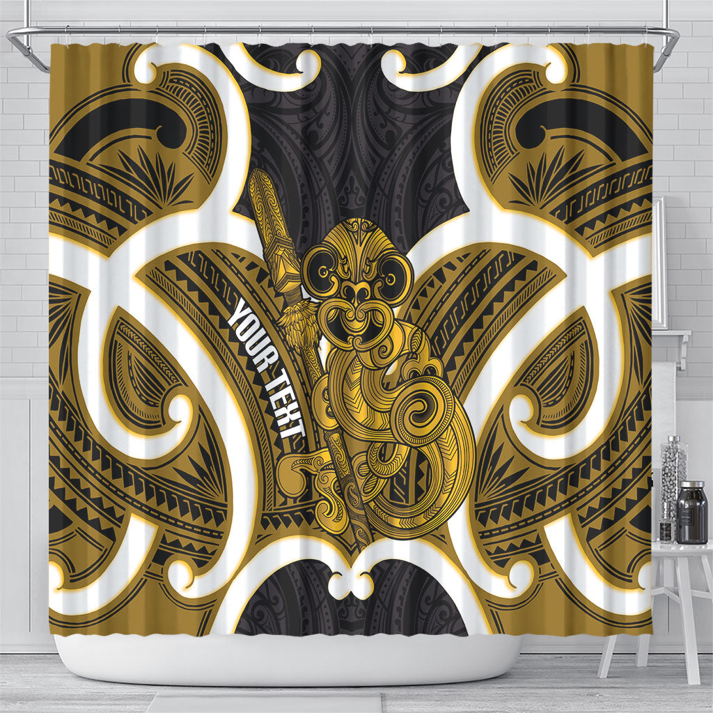 Kowhai Aotearoa Atua Tumatauenga Personalised Shower Curtain Maori God Of War Tiki With Taiaha