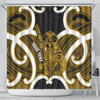 Kowhai Aotearoa Atua Tumatauenga Personalised Shower Curtain Maori God Of War Tiki With Taiaha