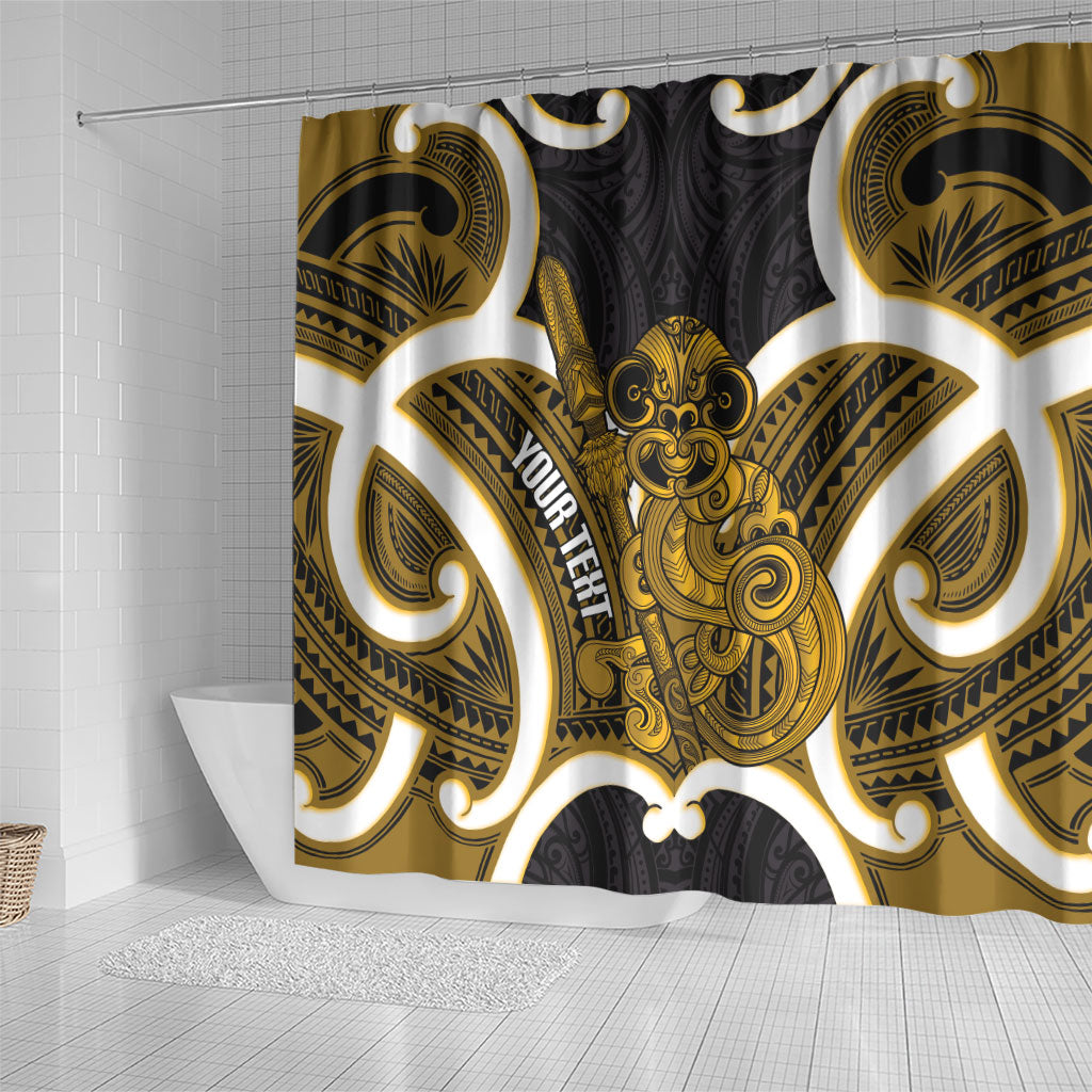 Kowhai Aotearoa Atua Tumatauenga Personalised Shower Curtain Maori God Of War Tiki With Taiaha