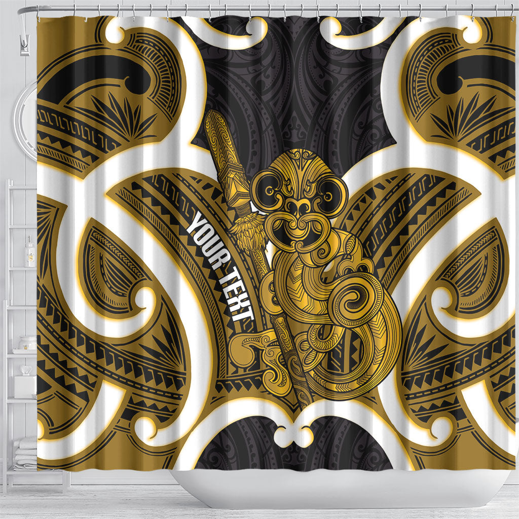Kowhai Aotearoa Atua Tumatauenga Personalised Shower Curtain Maori God Of War Tiki With Taiaha