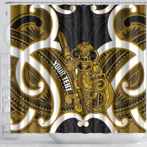 Kowhai Aotearoa Atua Tumatauenga Personalised Shower Curtain Maori God Of War Tiki With Taiaha