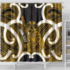 Kowhai Aotearoa Atua Tumatauenga Personalised Shower Curtain Maori God Of War Tiki With Taiaha